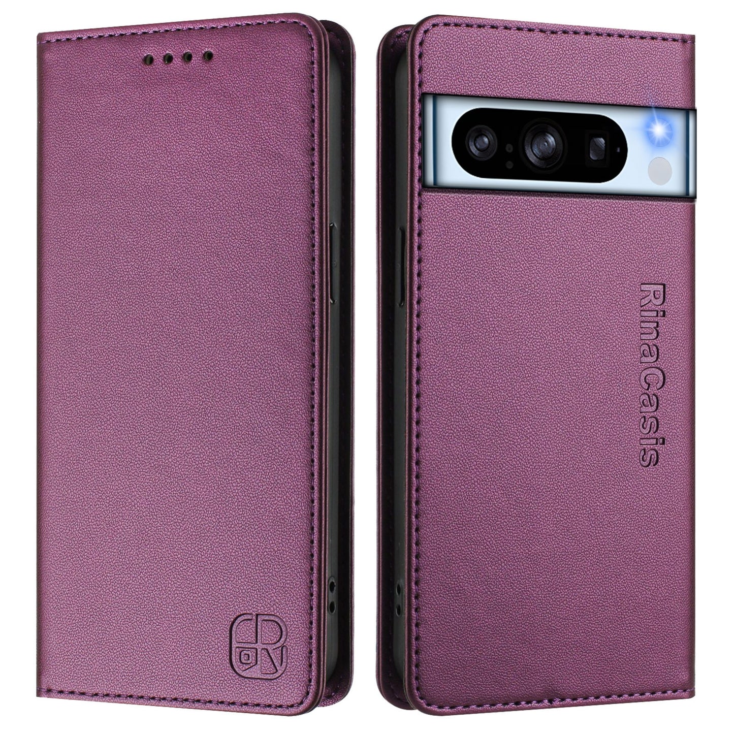 Google Pixel 8 Pro Dual-Folded Magnetic Suction RFID Blocking PU Leather Wallet Phone Case with Card Slots, Cash Pocket, Kickstand, Full Protective Flip Cover