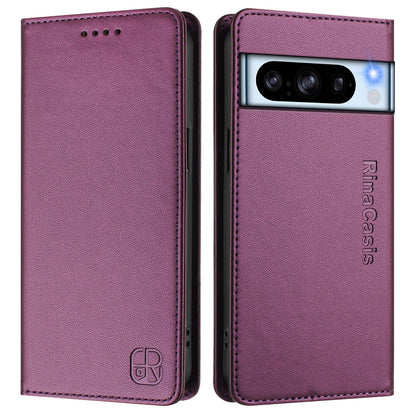 Google Pixel 8 Pro Dual-Folded Magnetic Suction RFID Blocking PU Leather Wallet Phone Case with Card Slots, Cash Pocket, Kickstand, Full Protective Flip Cover