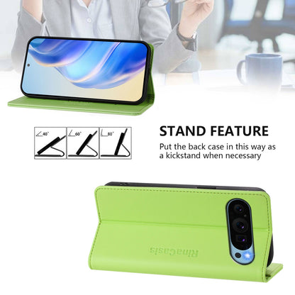 Google Pixel 9 Pro Dual-Folded Magnetic Suction RFID Blocking PU Leather Wallet Phone Case with Card Slots, Cash Pocket, Kickstand, Full Protective Flip Cover