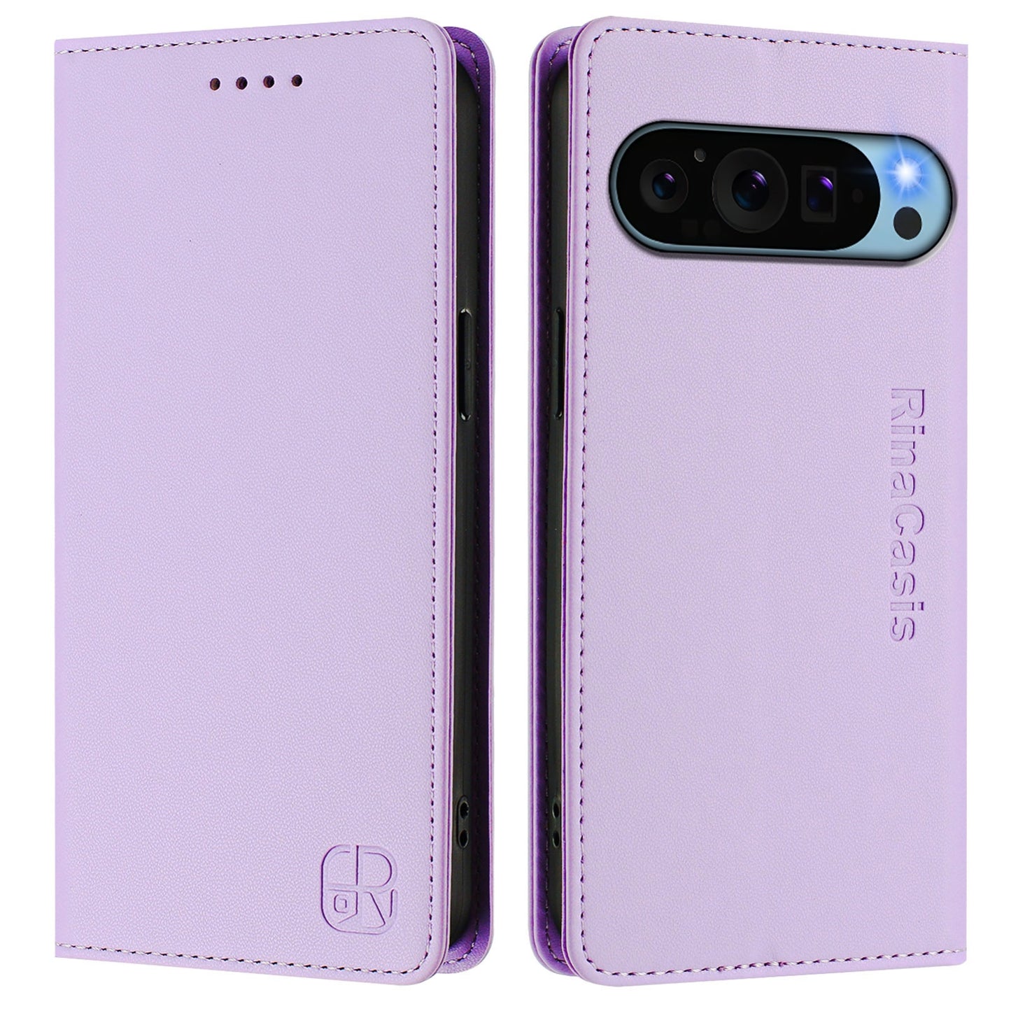 Google Pixel 9 Dual-Folded Magnetic Suction RFID Blocking PU Leather Wallet Phone Case with Card Slots, Cash Pocket, Kickstand, Full Protective Flip Cover