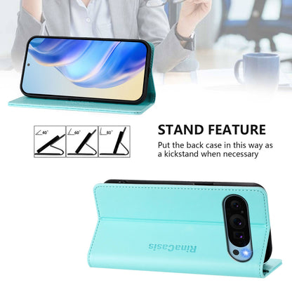 Google Pixel 9 Pro XL Dual-Folded Magnetic Suction RFID Blocking PU Leather Wallet Phone Case with Card Slots, Cash Pocket, Kickstand, Full Protective Flip Cover