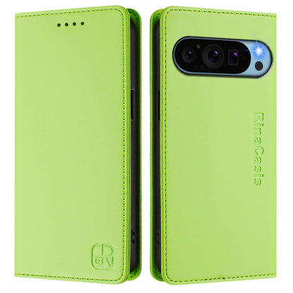 Google Pixel 9 Pro XL Dual-Folded Magnetic Suction RFID Blocking PU Leather Wallet Phone Case with Card Slots, Cash Pocket, Kickstand, Full Protective Flip Cover