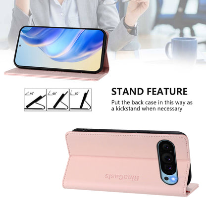 Google Pixel 9 Pro XL Dual-Folded Magnetic Suction RFID Blocking PU Leather Wallet Phone Case with Card Slots, Cash Pocket, Kickstand, Full Protective Flip Cover