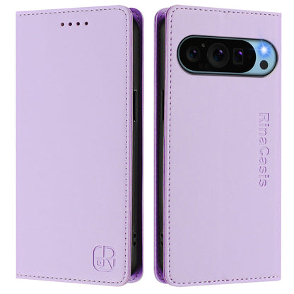 Google Pixel 9 Pro XL Dual-Folded Magnetic Suction RFID Blocking PU Leather Wallet Phone Case with Card Slots, Cash Pocket, Kickstand, Full Protective Flip Cover