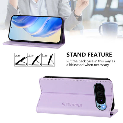 Google Pixel 9 Pro XL Dual-Folded Magnetic Suction RFID Blocking PU Leather Wallet Phone Case with Card Slots, Cash Pocket, Kickstand, Full Protective Flip Cover