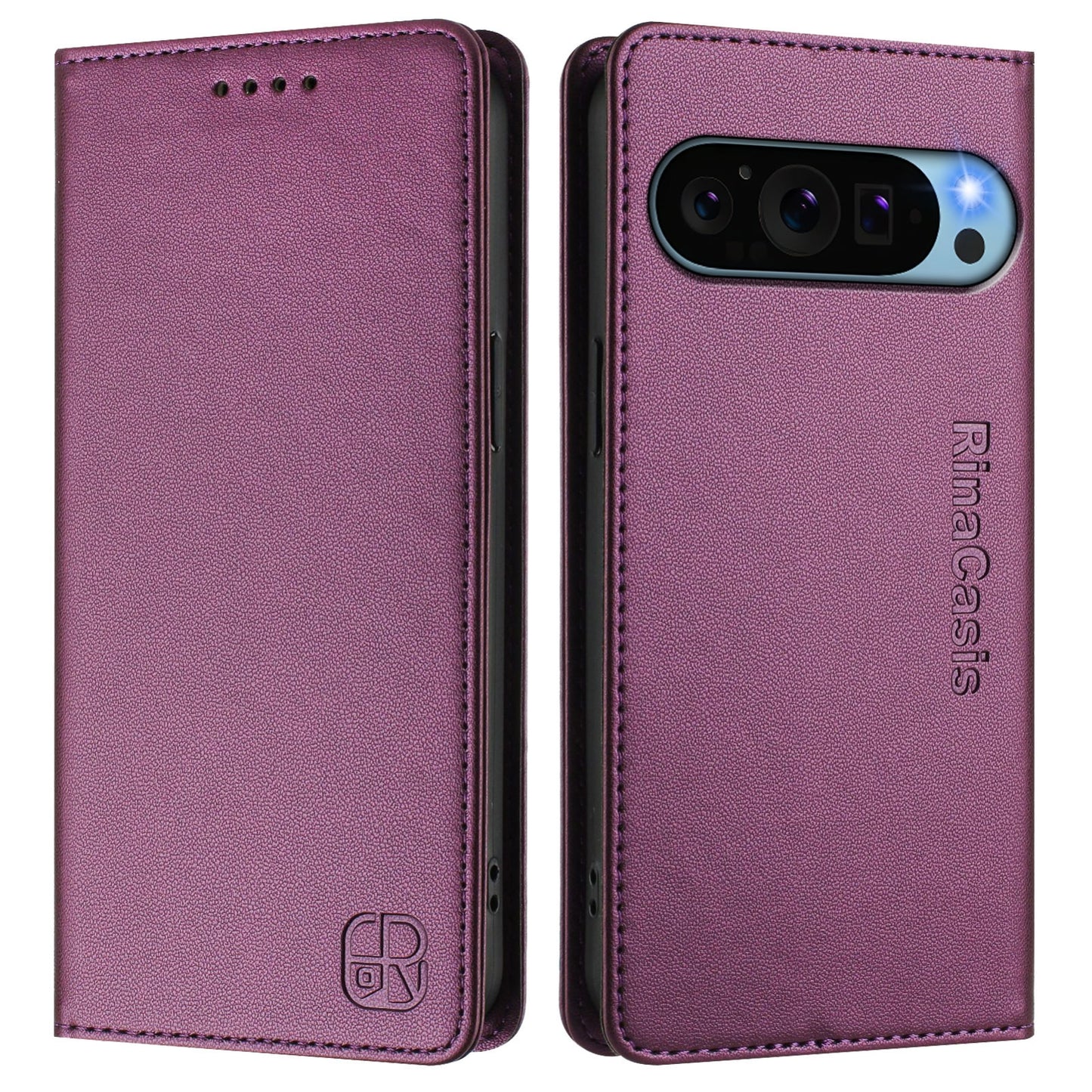 Google Pixel 9 Pro XL Dual-Folded Magnetic Suction RFID Blocking PU Leather Wallet Phone Case with Card Slots, Cash Pocket, Kickstand, Full Protective Flip Cover