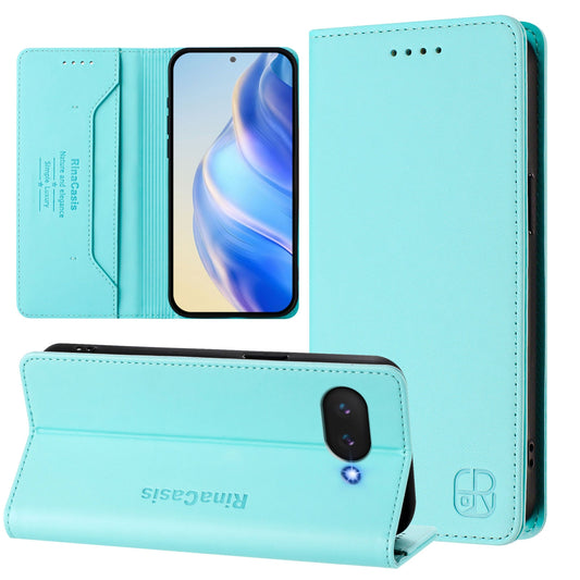 Google Pixel 9a Dual-Folded Magnetic Suction RFID Blocking PU Leather Wallet Phone Case with Card Slots, Cash Pocket, Kickstand, Full Protective Flip Cover