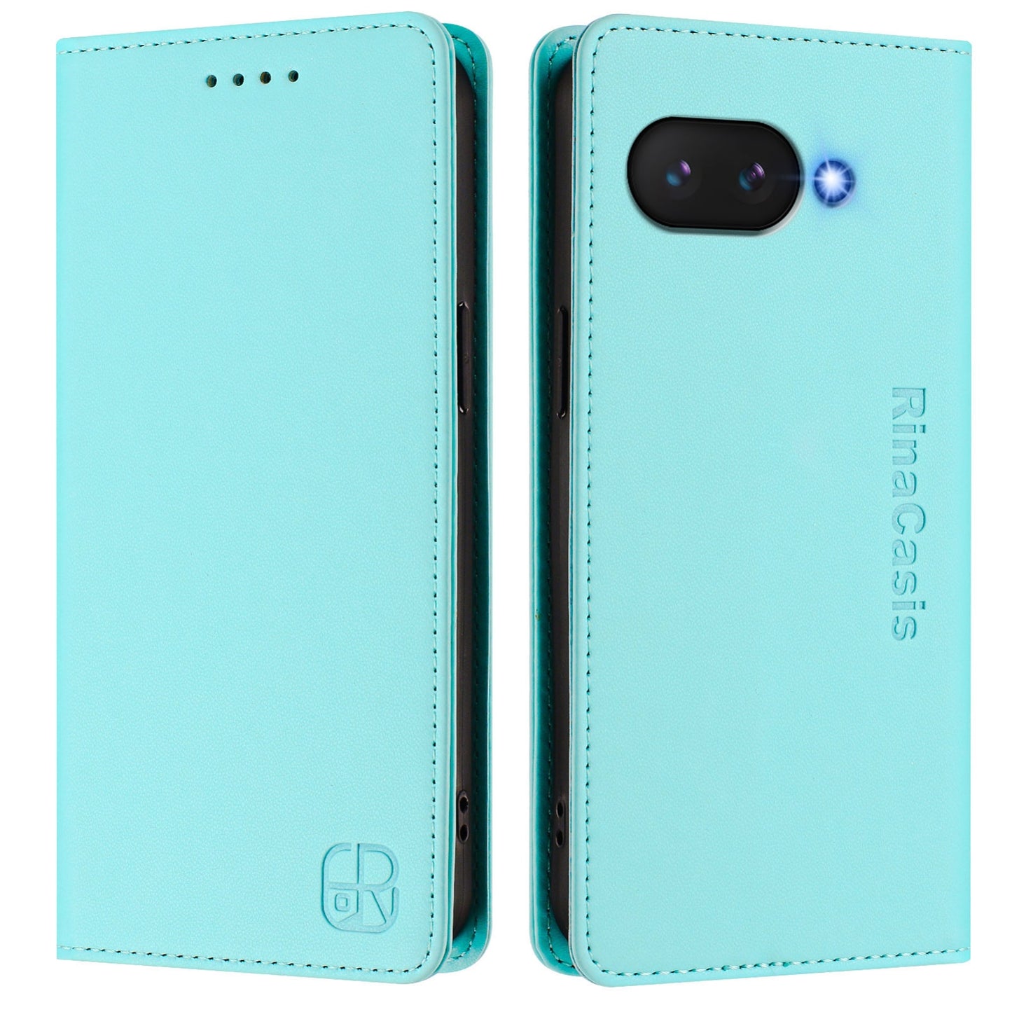 Google Pixel 9a Dual-Folded Magnetic Suction RFID Blocking PU Leather Wallet Phone Case with Card Slots, Cash Pocket, Kickstand, Full Protective Flip Cover