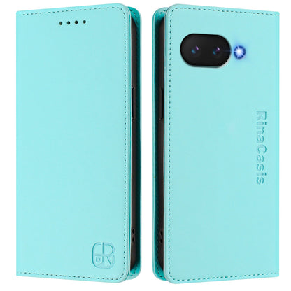 Google Pixel 9a Dual-Folded Magnetic Suction RFID Blocking PU Leather Wallet Phone Case with Card Slots, Cash Pocket, Kickstand, Full Protective Flip Cover