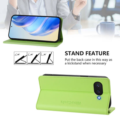 Google Pixel 9a Dual-Folded Magnetic Suction RFID Blocking PU Leather Wallet Phone Case with Card Slots, Cash Pocket, Kickstand, Full Protective Flip Cover