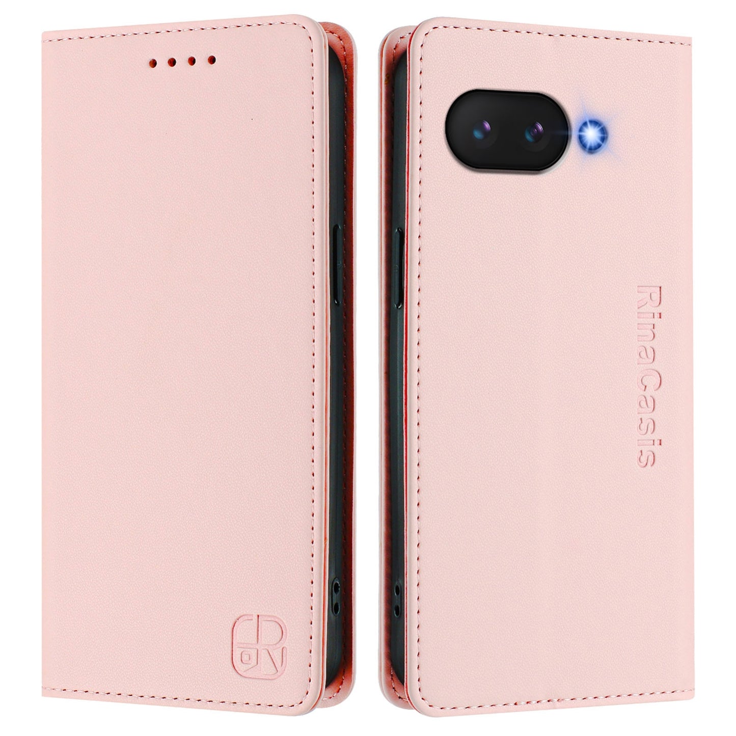 Google Pixel 9a Dual-Folded Magnetic Suction RFID Blocking PU Leather Wallet Phone Case with Card Slots, Cash Pocket, Kickstand, Full Protective Flip Cover