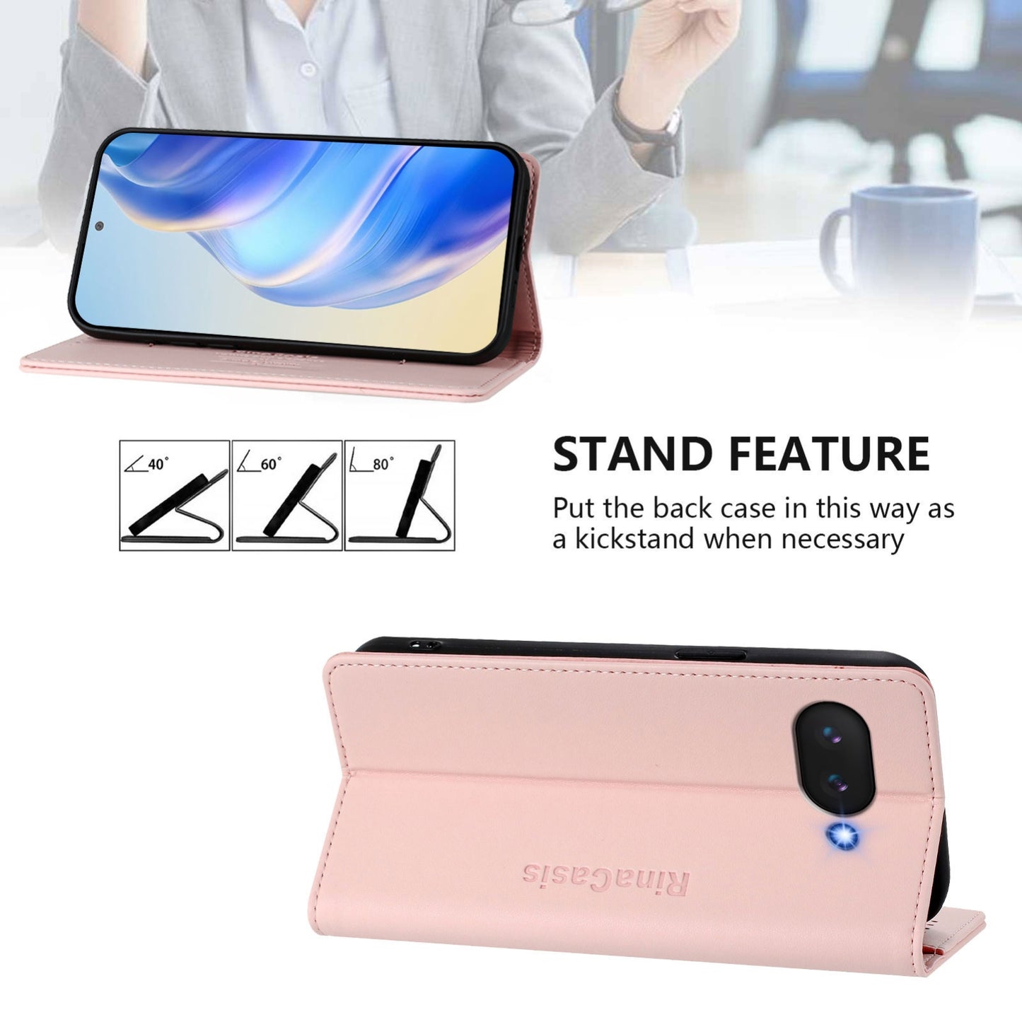 Google Pixel 9a Dual-Folded Magnetic Suction RFID Blocking PU Leather Wallet Phone Case with Card Slots, Cash Pocket, Kickstand, Full Protective Flip Cover