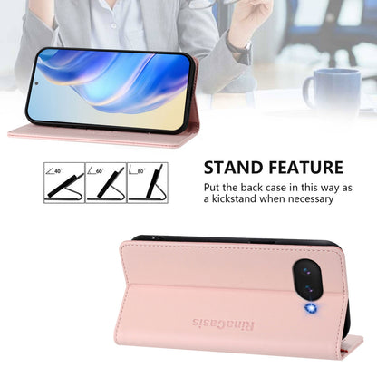 Google Pixel 9a Dual-Folded Magnetic Suction RFID Blocking PU Leather Wallet Phone Case with Card Slots, Cash Pocket, Kickstand, Full Protective Flip Cover