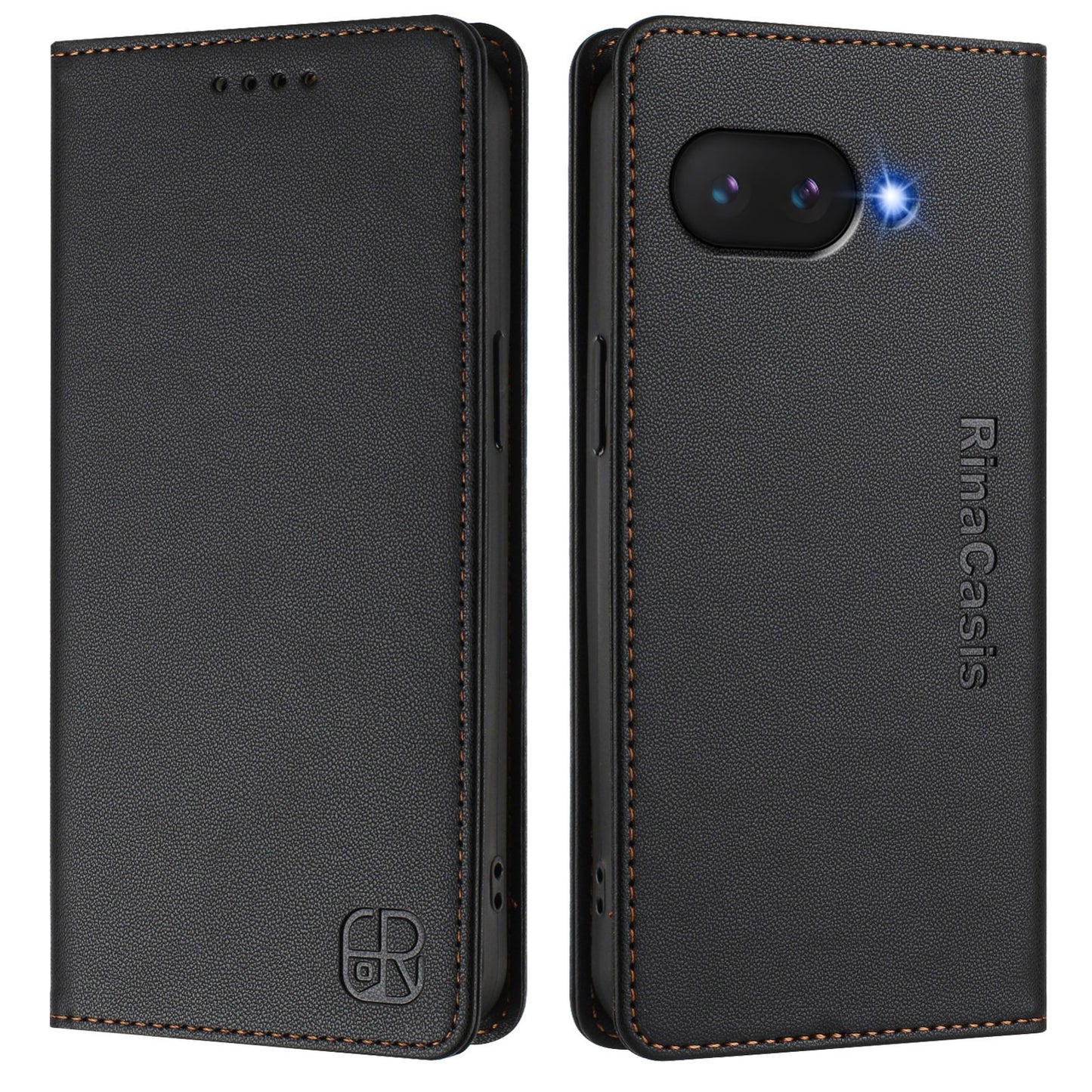 Google Pixel 9a Dual-Folded Magnetic Suction RFID Blocking PU Leather Wallet Phone Case with Card Slots, Cash Pocket, Kickstand, Full Protective Flip Cover