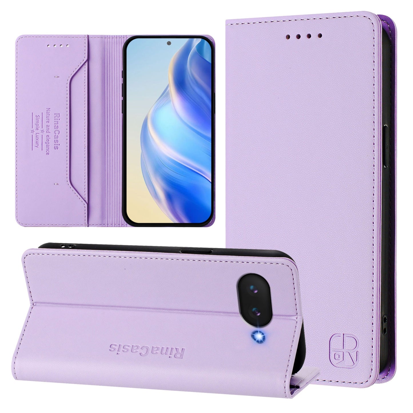 Google Pixel 9a Dual-Folded Magnetic Suction RFID Blocking PU Leather Wallet Phone Case with Card Slots, Cash Pocket, Kickstand, Full Protective Flip Cover