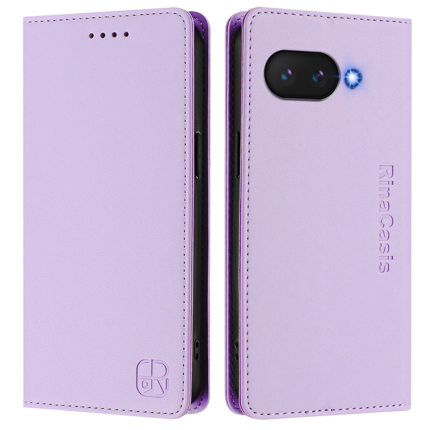 Google Pixel 9a Dual-Folded Magnetic Suction RFID Blocking PU Leather Wallet Phone Case with Card Slots, Cash Pocket, Kickstand, Full Protective Flip Cover