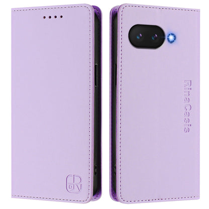 Google Pixel 9a Dual-Folded Magnetic Suction RFID Blocking PU Leather Wallet Phone Case with Card Slots, Cash Pocket, Kickstand, Full Protective Flip Cover