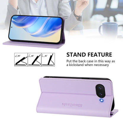 Google Pixel 9a Dual-Folded Magnetic Suction RFID Blocking PU Leather Wallet Phone Case with Card Slots, Cash Pocket, Kickstand, Full Protective Flip Cover