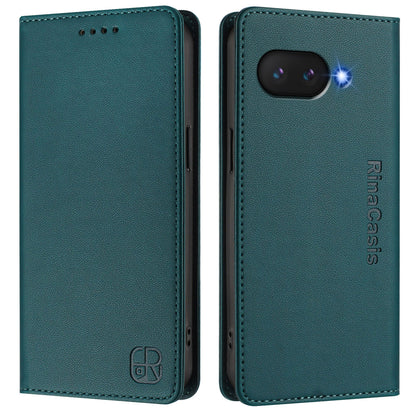 Google Pixel 9a Dual-Folded Magnetic Suction RFID Blocking PU Leather Wallet Phone Case with Card Slots, Cash Pocket, Kickstand, Full Protective Flip Cover