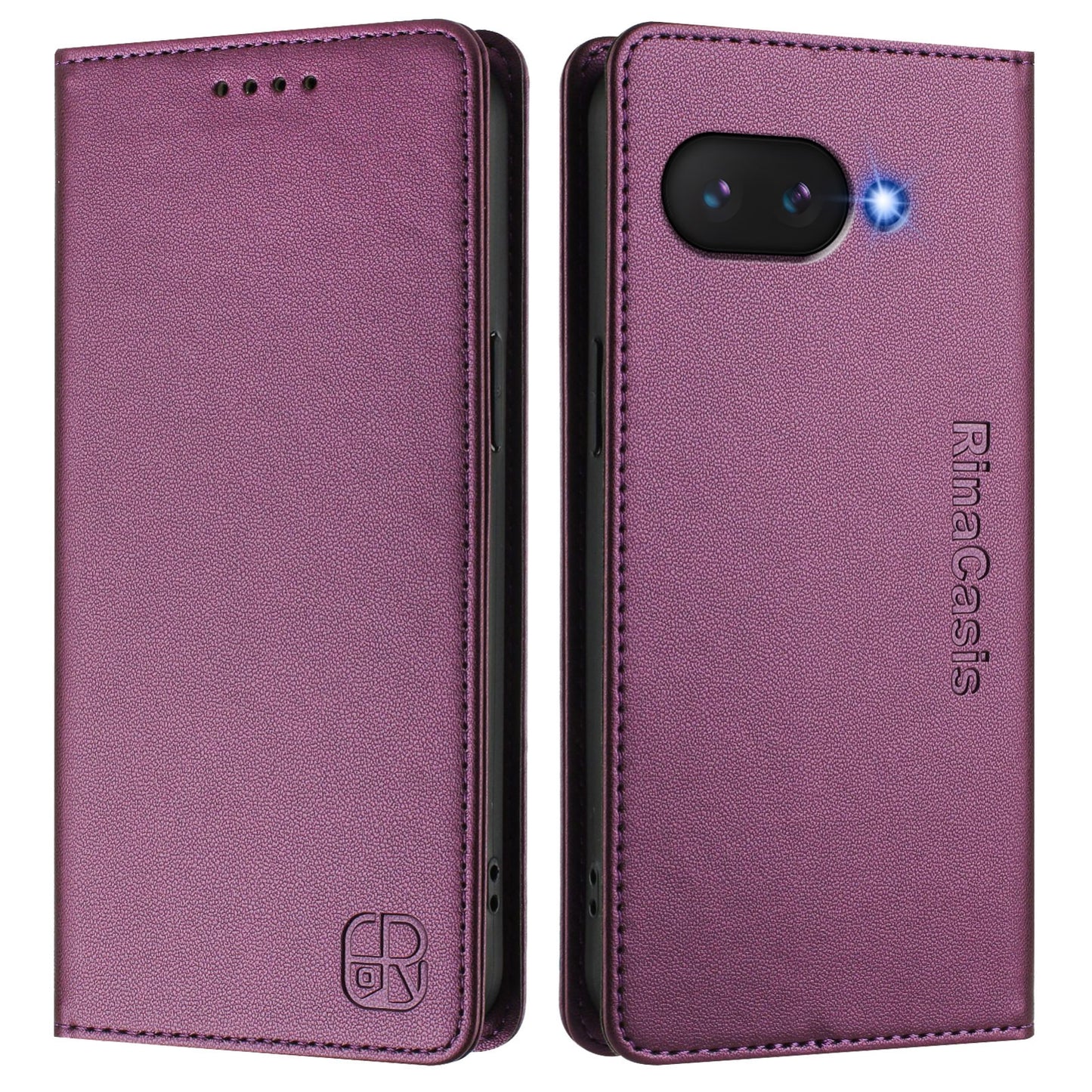 Google Pixel 9a Dual-Folded Magnetic Suction RFID Blocking PU Leather Wallet Phone Case with Card Slots, Cash Pocket, Kickstand, Full Protective Flip Cover