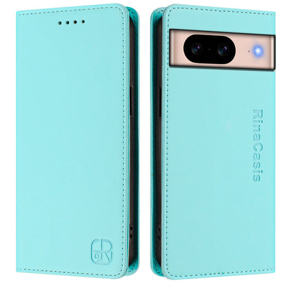 Google Pixel 8a Dual-Folded Magnetic Suction RFID Blocking PU Leather Wallet Phone Case with Card Slots, Cash Pocket, Kickstand, Full Protective Flip Cover