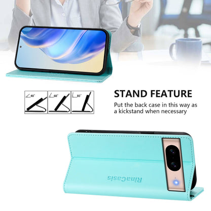 Google Pixel 8a Dual-Folded Magnetic Suction RFID Blocking PU Leather Wallet Phone Case with Card Slots, Cash Pocket, Kickstand, Full Protective Flip Cover