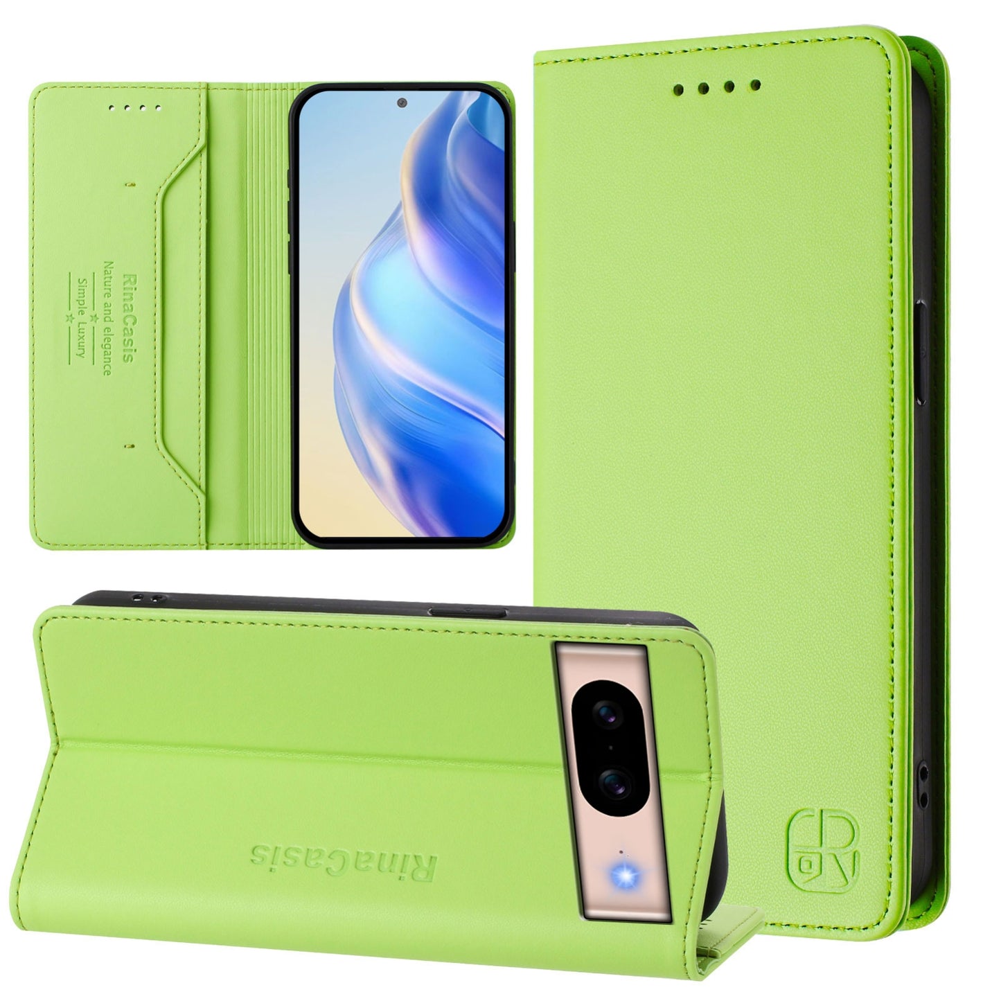 Google Pixel 8a Dual-Folded Magnetic Suction RFID Blocking PU Leather Wallet Phone Case with Card Slots, Cash Pocket, Kickstand, Full Protective Flip Cover