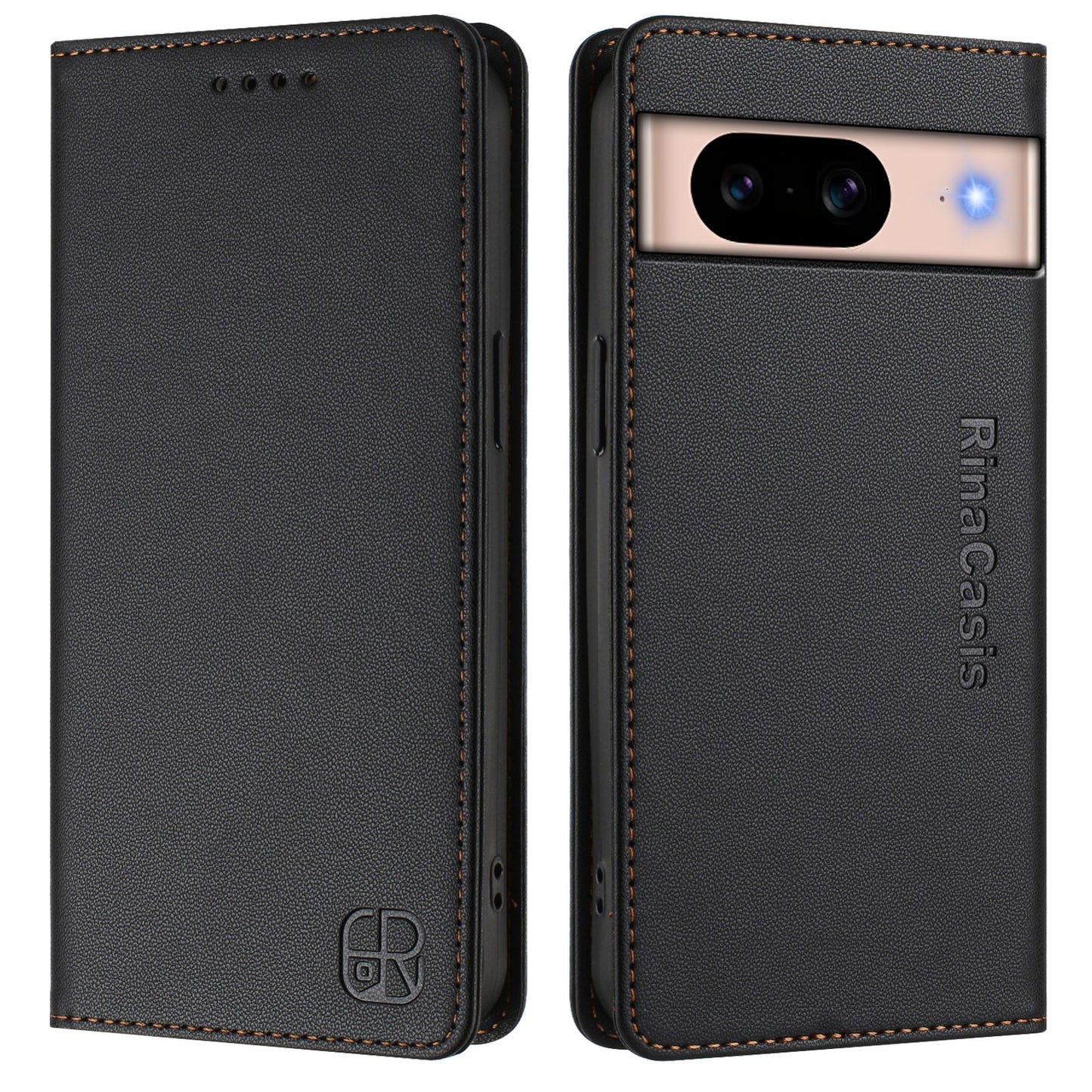 Google Pixel 8a Dual-Folded Magnetic Suction RFID Blocking PU Leather Wallet Phone Case with Card Slots, Cash Pocket, Kickstand, Full Protective Flip Cover