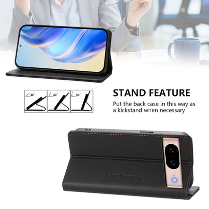 Google Pixel 8a Dual-Folded Magnetic Suction RFID Blocking PU Leather Wallet Phone Case with Card Slots, Cash Pocket, Kickstand, Full Protective Flip Cover