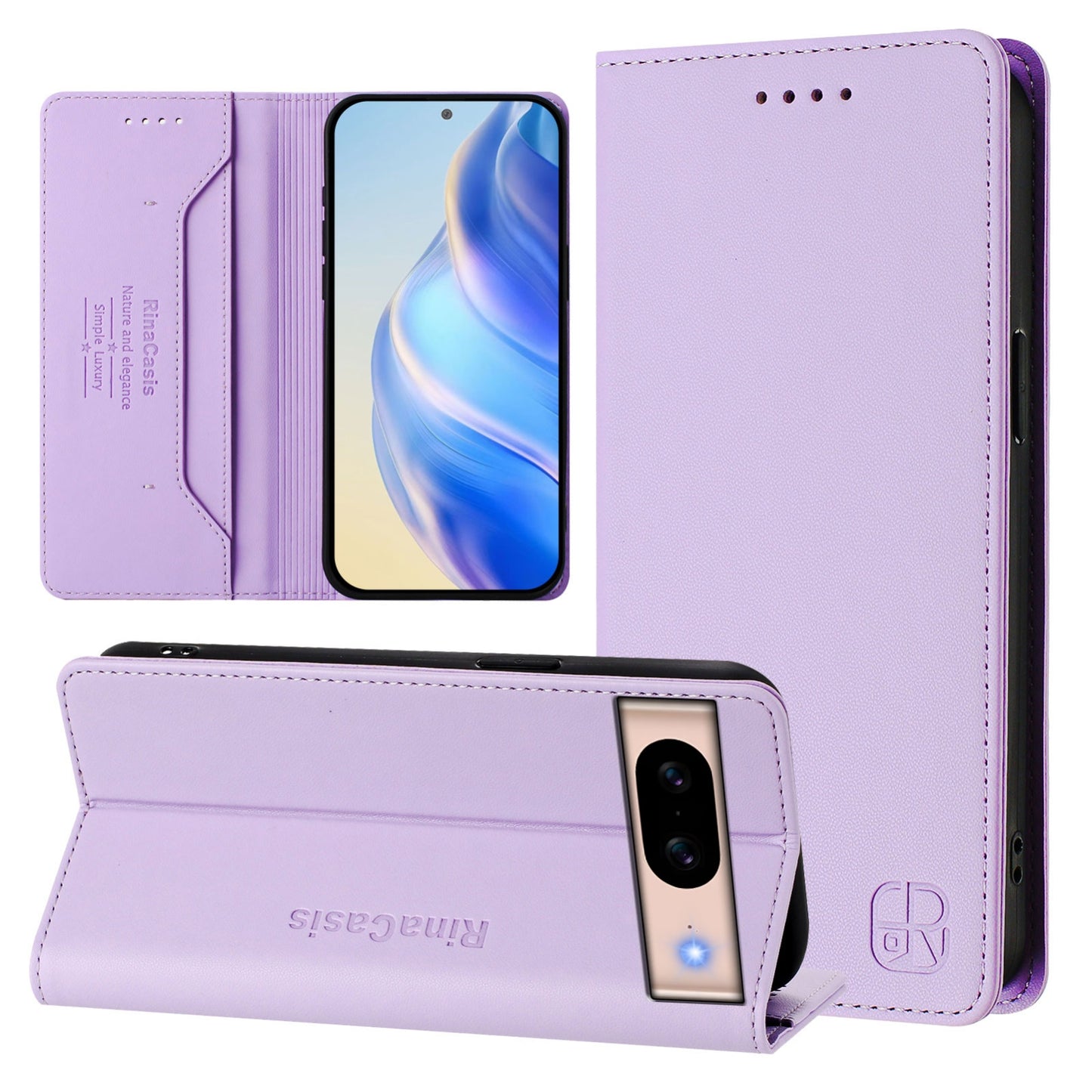 Google Pixel 8a Dual-Folded Magnetic Suction RFID Blocking PU Leather Wallet Phone Case with Card Slots, Cash Pocket, Kickstand, Full Protective Flip Cover