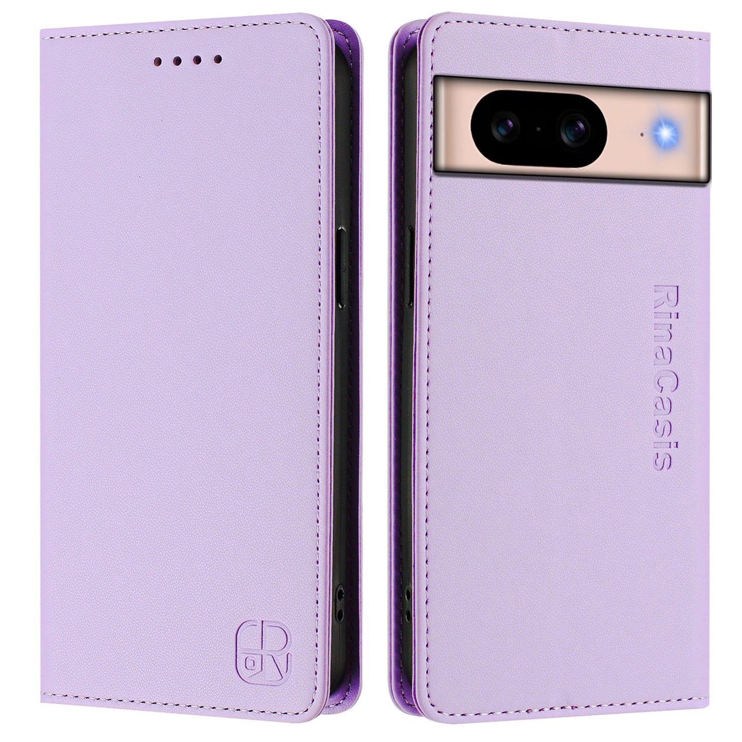 Google Pixel 8a Dual-Folded Magnetic Suction RFID Blocking PU Leather Wallet Phone Case with Card Slots, Cash Pocket, Kickstand, Full Protective Flip Cover