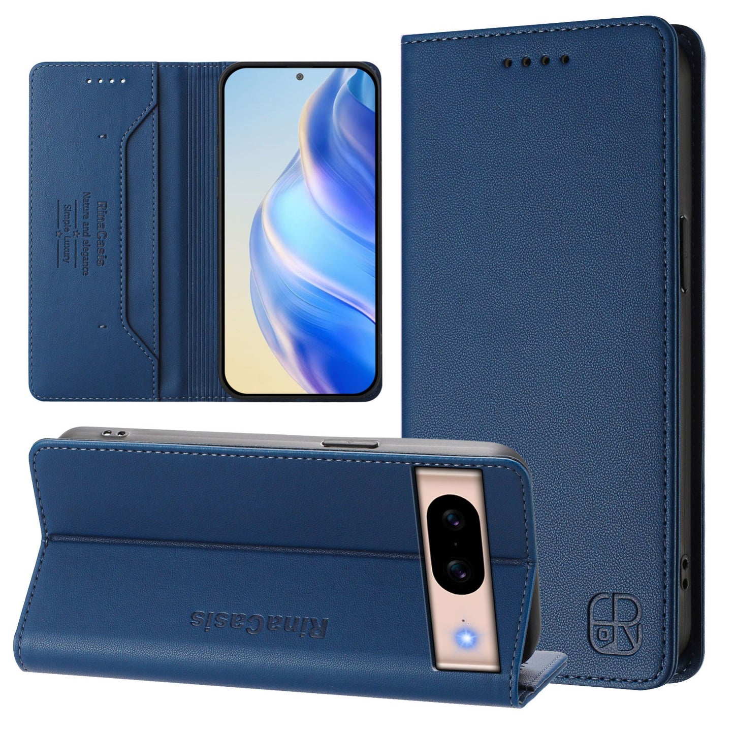 Google Pixel 8a Dual-Folded Magnetic Suction RFID Blocking PU Leather Wallet Phone Case with Card Slots, Cash Pocket, Kickstand, Full Protective Flip Cover