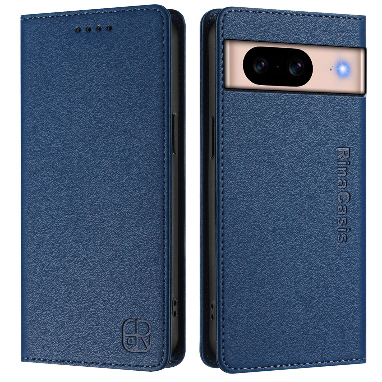 Google Pixel 8a Dual-Folded Magnetic Suction RFID Blocking PU Leather Wallet Phone Case with Card Slots, Cash Pocket, Kickstand, Full Protective Flip Cover