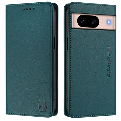 Google Pixel 8a Dual-Folded Magnetic Suction RFID Blocking PU Leather Wallet Phone Case with Card Slots, Cash Pocket, Kickstand, Full Protective Flip Cover