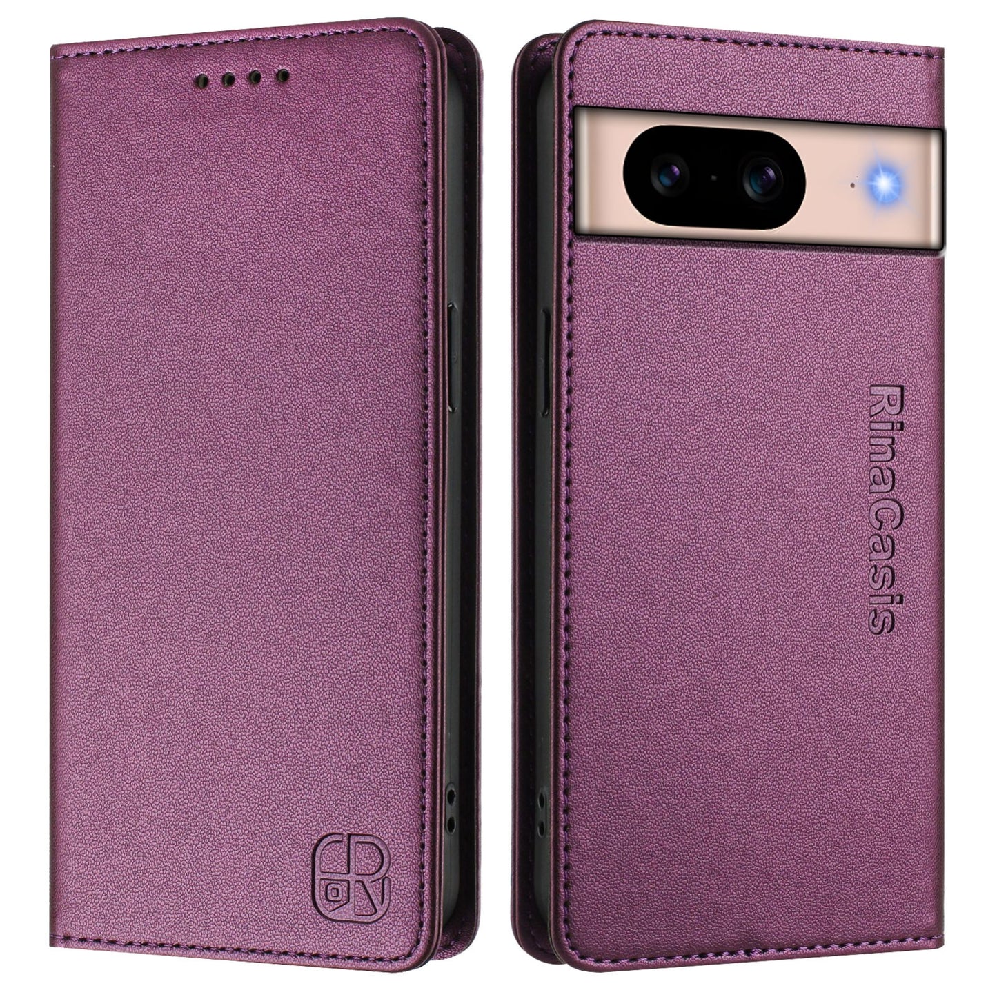 Google Pixel 8a Dual-Folded Magnetic Suction RFID Blocking PU Leather Wallet Phone Case with Card Slots, Cash Pocket, Kickstand, Full Protective Flip Cover