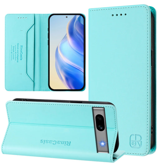 Google Pixel 7a Dual-Folded Magnetic Suction RFID Blocking PU Leather Wallet Phone Case with Card Slots, Cash Pocket, Kickstand, Full Protective Flip Cover