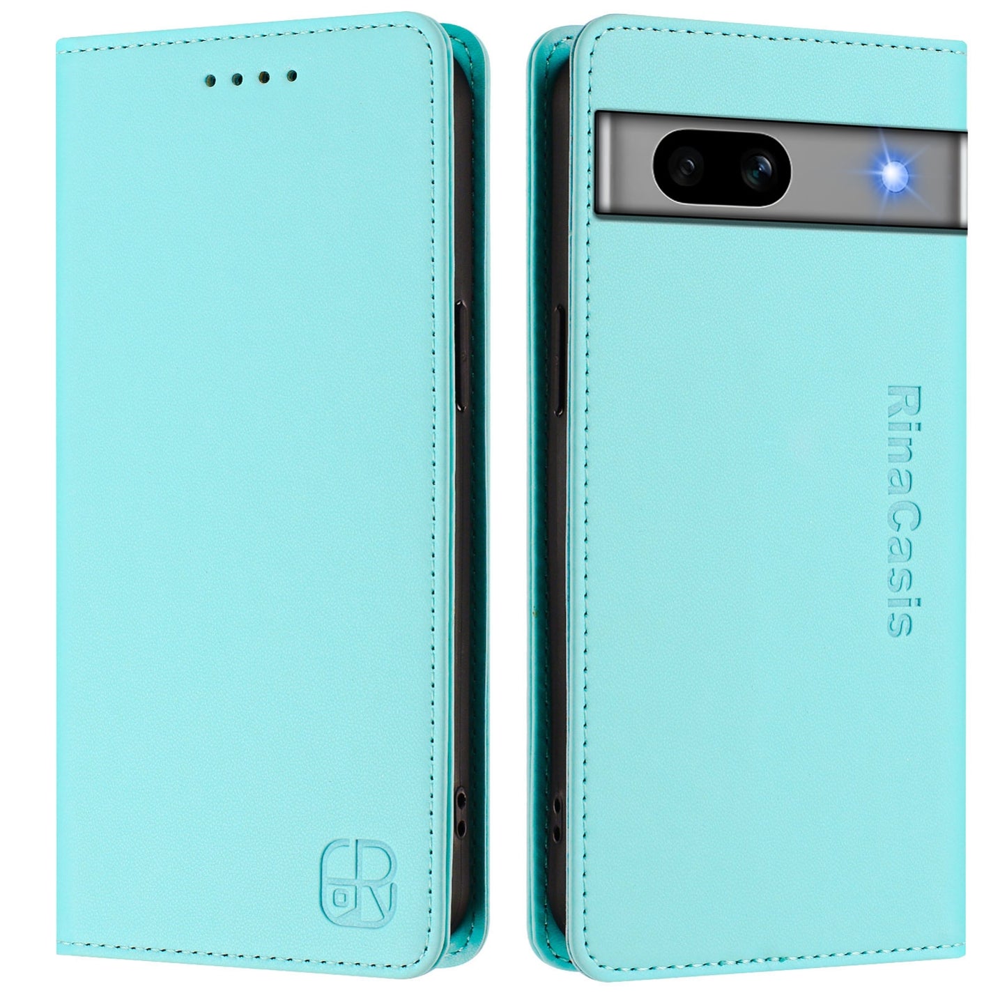 Google Pixel 7a Dual-Folded Magnetic Suction RFID Blocking PU Leather Wallet Phone Case with Card Slots, Cash Pocket, Kickstand, Full Protective Flip Cover