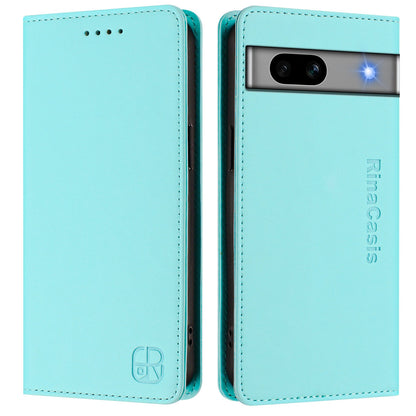 Google Pixel 7a Dual-Folded Magnetic Suction RFID Blocking PU Leather Wallet Phone Case with Card Slots, Cash Pocket, Kickstand, Full Protective Flip Cover