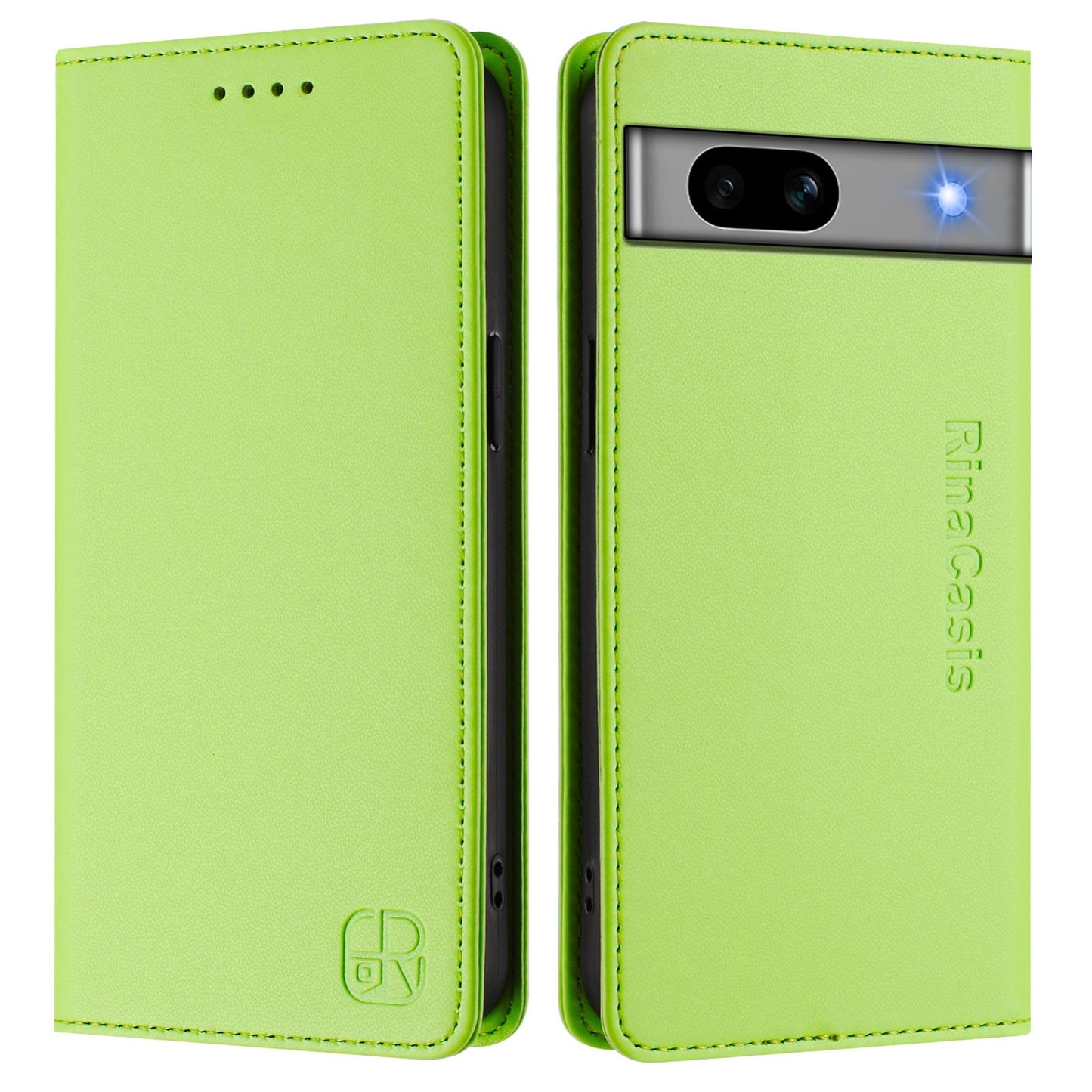 Google Pixel 7a Dual-Folded Magnetic Suction RFID Blocking PU Leather Wallet Phone Case with Card Slots, Cash Pocket, Kickstand, Full Protective Flip Cover