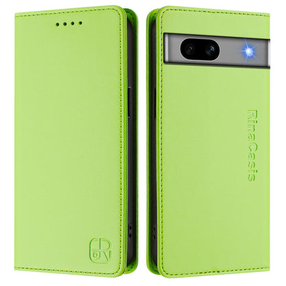 Google Pixel 7a Dual-Folded Magnetic Suction RFID Blocking PU Leather Wallet Phone Case with Card Slots, Cash Pocket, Kickstand, Full Protective Flip Cover