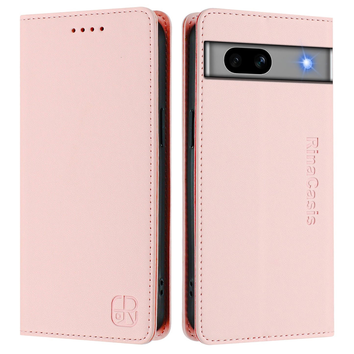 Google Pixel 7a Dual-Folded Magnetic Suction RFID Blocking PU Leather Wallet Phone Case with Card Slots, Cash Pocket, Kickstand, Full Protective Flip Cover