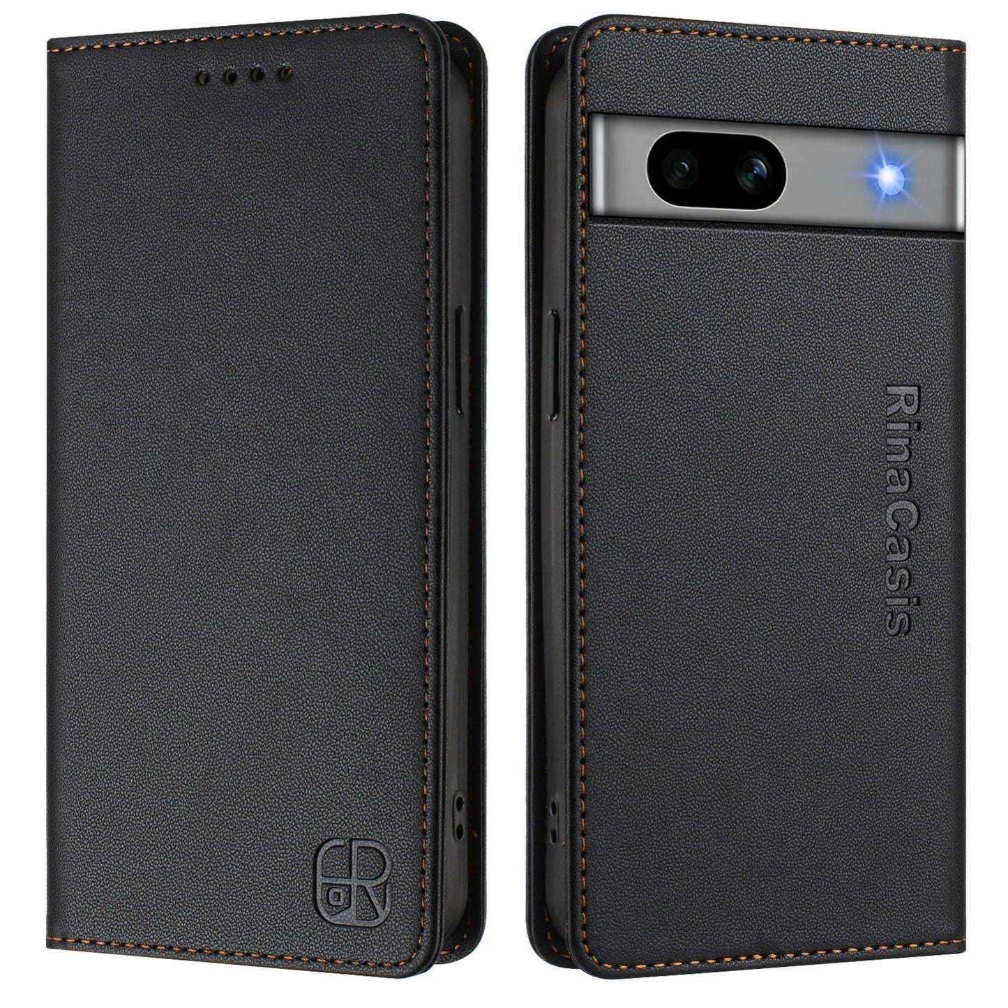 Google Pixel 7a Dual-Folded Magnetic Suction RFID Blocking PU Leather Wallet Phone Case with Card Slots, Cash Pocket, Kickstand, Full Protective Flip Cover