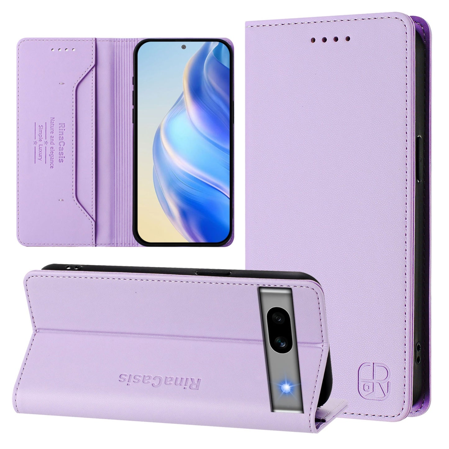 Google Pixel 7a Dual-Folded Magnetic Suction RFID Blocking PU Leather Wallet Phone Case with Card Slots, Cash Pocket, Kickstand, Full Protective Flip Cover