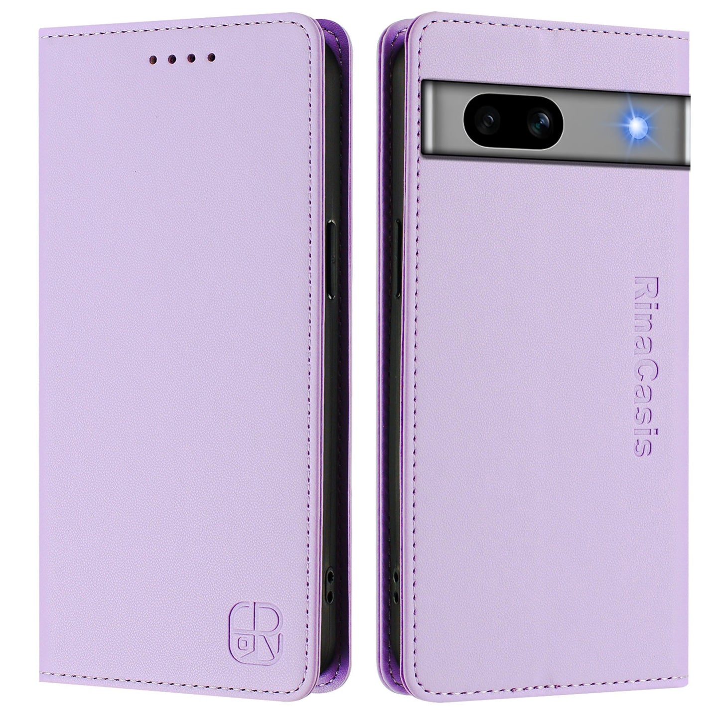 Google Pixel 7a Dual-Folded Magnetic Suction RFID Blocking PU Leather Wallet Phone Case with Card Slots, Cash Pocket, Kickstand, Full Protective Flip Cover