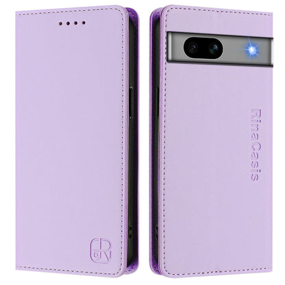 Google Pixel 7a Dual-Folded Magnetic Suction RFID Blocking PU Leather Wallet Phone Case with Card Slots, Cash Pocket, Kickstand, Full Protective Flip Cover