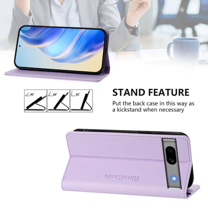 Google Pixel 7a Dual-Folded Magnetic Suction RFID Blocking PU Leather Wallet Phone Case with Card Slots, Cash Pocket, Kickstand, Full Protective Flip Cover