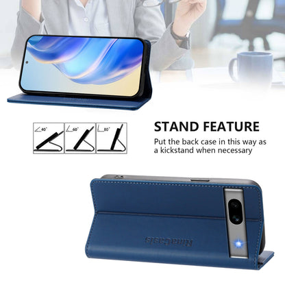 Google Pixel 7a Dual-Folded Magnetic Suction RFID Blocking PU Leather Wallet Phone Case with Card Slots, Cash Pocket, Kickstand, Full Protective Flip Cover