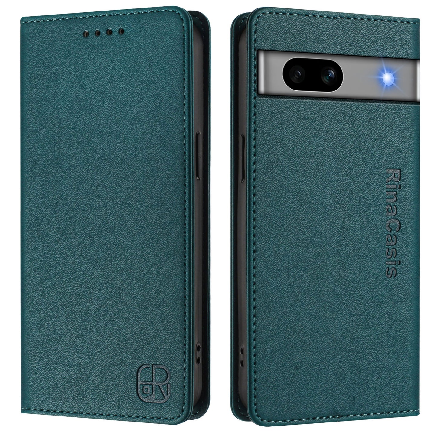 Google Pixel 7a Dual-Folded Magnetic Suction RFID Blocking PU Leather Wallet Phone Case with Card Slots, Cash Pocket, Kickstand, Full Protective Flip Cover