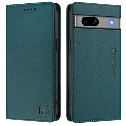 Google Pixel 7a Dual-Folded Magnetic Suction RFID Blocking PU Leather Wallet Phone Case with Card Slots, Cash Pocket, Kickstand, Full Protective Flip Cover