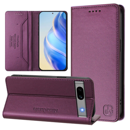 Google Pixel 7a Dual-Folded Magnetic Suction RFID Blocking PU Leather Wallet Phone Case with Card Slots, Cash Pocket, Kickstand, Full Protective Flip Cover
